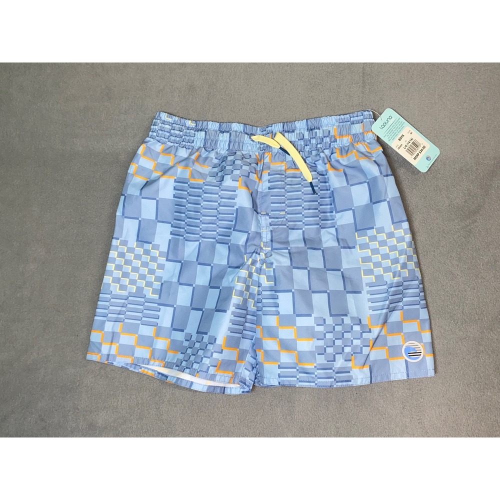 New! Laguna Swim Trunks Boys size L(14/16) Blue Abstract UPF 50+ 5.5" inseam